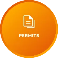 Permits icon button with document outline and PERMITS label on dark background