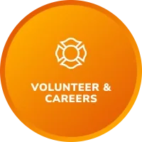 Volunteer Careers orange gear emblem button with white cog and star logo